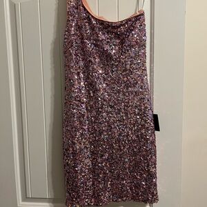 Lulu's Sparkling Pink Sequin Dress. Off the shoulder.